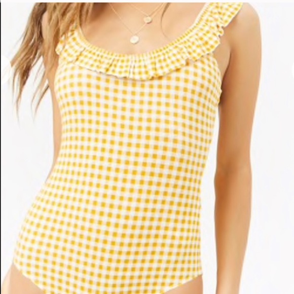 Forever 21 Tops | Yellow Checkered Body Suit - Picture 1 of 4